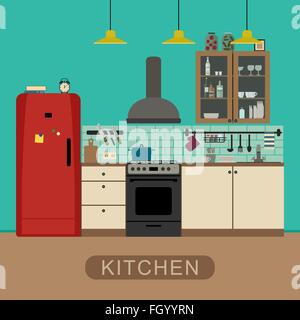 Cucina interno in stile appartamento. Illustrazione Vettoriale