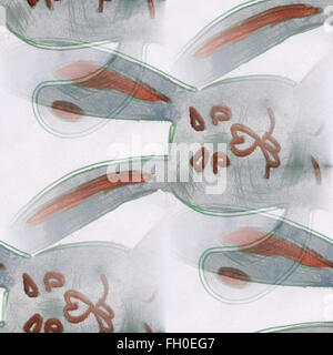 Arte cartoon di coniglio ornamento seamless acquerelli astratti fatti a mano Foto Stock