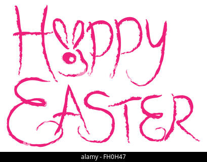 Felice Pasqua inchiostro pennellate testo rosa Grunge con Abstract Bunny illustrazione Foto Stock
