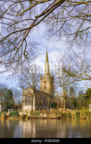 Chiesa medievale (risalente al 1210) della Santissima Trinità, Stratford on Avon, dove William Shakespeare è sepolto. Foto Stock