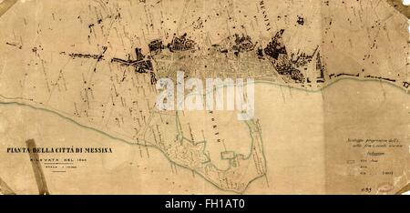 Vista della mappa di Messina Sicilia 1844 Foto Stock