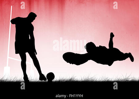 Immagine composita della silhouette di un giocatore di rugby Foto Stock