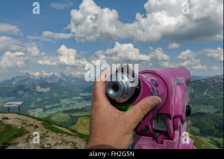 Vista panoramica dalla cima del Kitzbuheler Horn. Kitzbuehel, Tirolo, Austria. Foto Stock