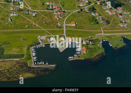 Vista aerea, porto baltico Neuendorf Hiddensee, barche a vela, Hiddensee, Mar Baltico isola, Meclenburgo-Pomerania Occidentale, Germania, Europa Foto Stock