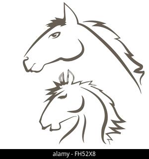 Icone di cavalli isolati su sfondo bianco Illustrazione Vettoriale