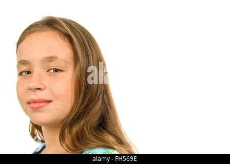 Carino bambina con le lentiggini Foto Stock