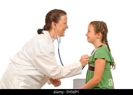 Felice medico e paziente giovane Foto Stock