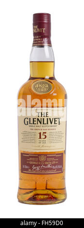 Bottiglia di Glenlivet 15 anni single malt Scotch Whisky Foto Stock