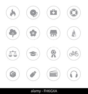 [JPEG] Gray semplice piatto icon set 6 con il telaio a cerchio per il web design, UI ed infografico e mobile application (applicazioni). Foto Stock