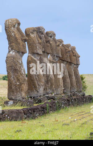 Sette moai a Ahu Akivi Isola di Pasqua, Cile Foto Stock