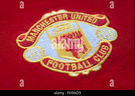 Close up dei tradizionali il Manchester United Football Club badge