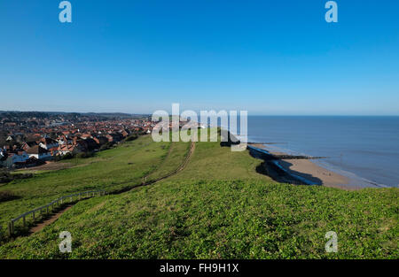 Vista dalla collina di beeston verso sheringham town, North Norfolk, Inghilterra Foto Stock