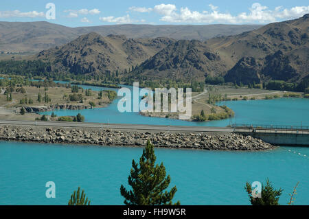 Aviemore diga idroelettrica, Canterbury, Nuova Zelanda Foto Stock