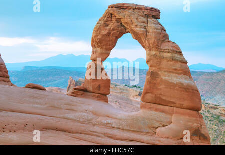Delicate Arch all'Arches National Park nello Utah, Stati Uniti d'America Foto Stock