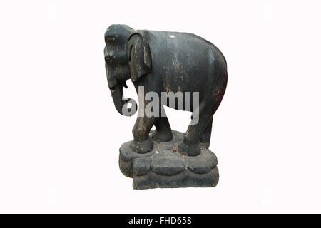 Elefante in legno isolato su sfondo bianco Foto Stock