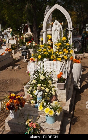 Le tombe sono ricoperti di fiori freschi di benvenuto cari torna a terra durante il giorno dei morti - San Miguel De Allende, MEXIC Foto Stock