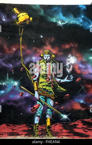Graffiti pareti coperte in Barrio del Carmen, Valencia Spagna Foto Stock