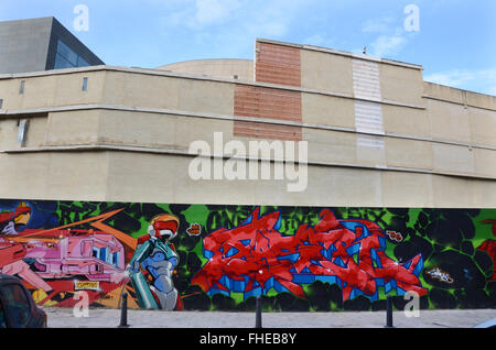 Graffiti pareti coperte in Barrio del Carmen, Valencia Spagna Foto Stock