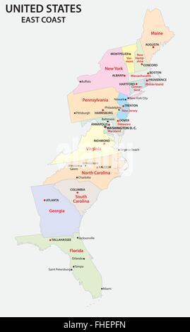 Costa Est degli Stati Uniti mappa Illustrazione Vettoriale