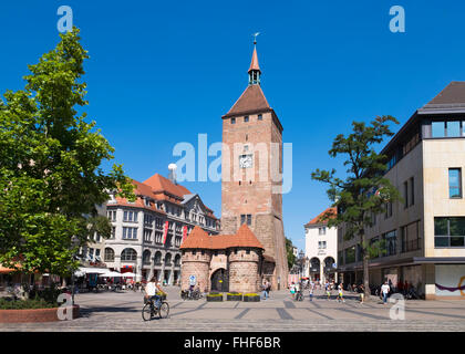 Torre Bianca nella città vecchia, Lorenzer Altstadt, Norimberga, Media Franconia, Franconia, Baviera, Germania Foto Stock