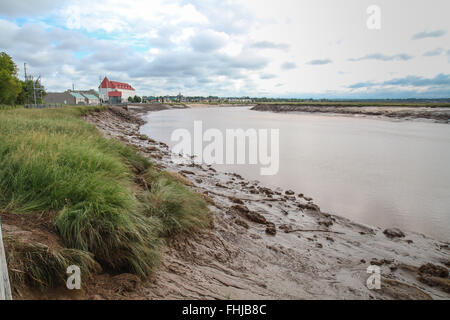 Fiume Petitcodiac a bassa marea Foto Stock