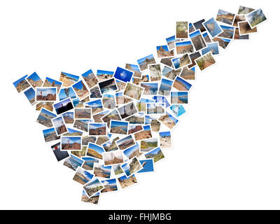 Un collage delle mie migliori fotografie di viaggio di Tenerife, formando la forma dell'isola di Tenerife, versione 4. Foto Stock