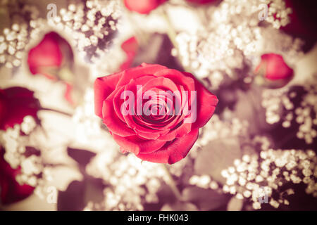 Bel bouquet di rose rosa e bambinos respiro con tono vintage. Foto Stock