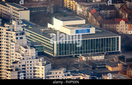 Vista aerea, MIR, Musiktheater im Revier di Gelsenkirchen, teatro musicale, poster vita libertà paura sconfitta, PACE VERA,Gelsenkirchen Foto Stock