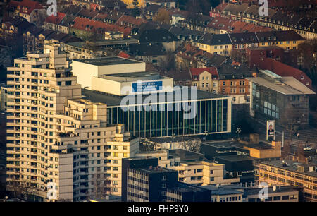 Vista aerea, MIR, Musiktheater im Revier di Gelsenkirchen, teatro musicale, poster vita libertà paura sconfitta, PACE VERA,Gelsenkirchen Foto Stock