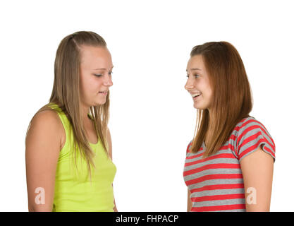 Due ragazze adolescenti parlando Foto Stock