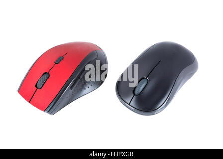 Rosso e nero mouse del computer su sfondo bianco Foto Stock