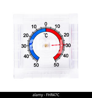 Meteo termometro isolati su sfondo bianco Foto Stock