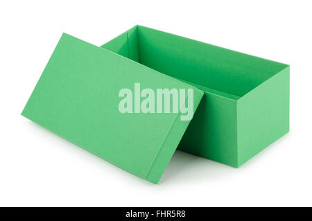 Verde di scatola di cartone isolati su sfondo bianco Foto Stock