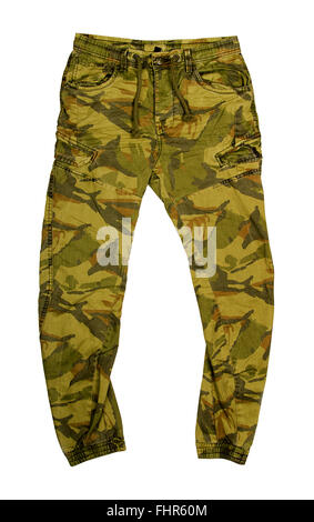 Il camuffamento Pantaloni verdi isolati su sfondo bianco Foto Stock