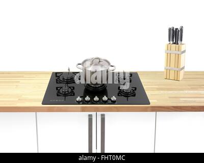 Un piano di cottura per cucina su un banco di cucina Foto Stock