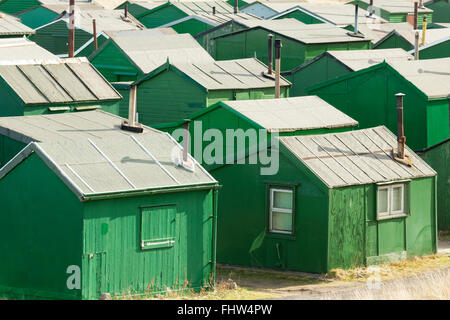 Fisherman's Association capanne in dune di sabbia a sud di gare, Redcar e Cleveland, febbraio 2016. Foto Stock