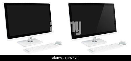 Moderno business bianco computer desktop con ampio display widescreen, tastiera e mouse. Il tutto in un computer Foto Stock