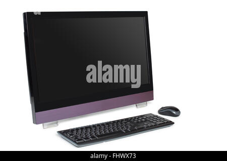 Tutti i moderni in un computer desktop con display touchscreen isolato su bianco con tastiera e mouse Foto Stock