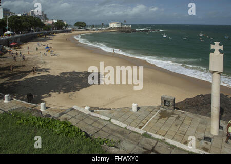 Marco la fondazione della città di Salvador di Thome de Souza nel 1549 a Praia da Barra Foto Stock