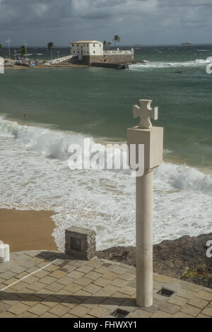 Marco la fondazione della città di Salvador di Thome de Souza nel 1549 a Porto da Barra Foto Stock