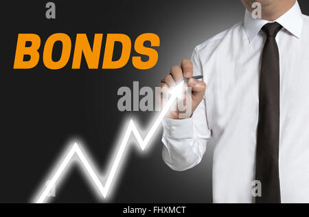 Bonds trader aspira il prezzo di mercato sul touchscreen. Foto Stock