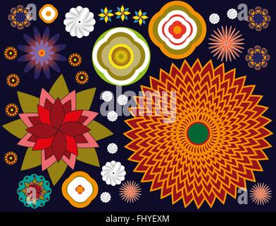 Pattern colorati di varie specie di fiori. Sfondo digitale modello di vettore. Illustrazione Vettoriale