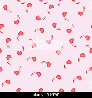 Vettore di Seamless pattern, le note in forma di cuori su uno sfondo rosa Illustrazione Vettoriale