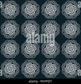 Fiocchi di neve astratta silhouette isolato su sfondo scuro. Sfondo digitale vector seamless pattern print. Illustrazione Vettoriale