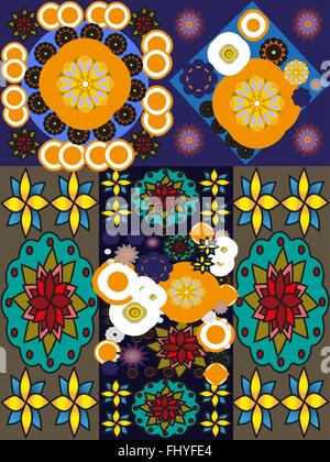 Stirato fiori colorati in pattern. Sfondo digitale modello di vettore. Illustrazione Vettoriale