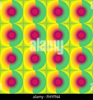 Giallo verde abstract tondo con fiori rosa core. Sfondo digitale modello di vettore di stampa. Illustrazione Vettoriale