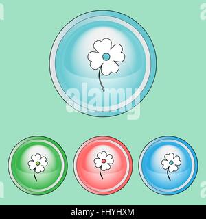 Le icone dei fiori. Ecologico naturale di segni e di simboli distintivi. Sfondo digitale vettoriale set di icone isolati su colorato pulsante rotondo Illustrazione Vettoriale