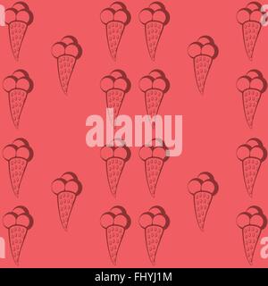 Fragola Rosa scarabocchi coni gelato. Estate tratta concetto. Sfondo digitale vector pattern print Illustrazione Vettoriale
