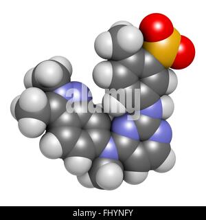 Cancro Pazopanib molecola di farmaco (inibitore della tirosina chinasi classe) atomi sono rappresentati come sfere e sono codificati a colori: Foto Stock