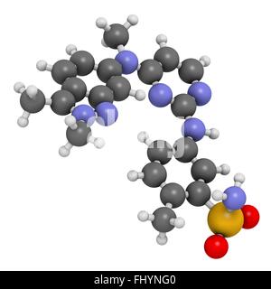 Cancro Pazopanib molecola di farmaco (inibitore della tirosina chinasi classe) atomi sono rappresentati come sfere e sono codificati a colori: Foto Stock